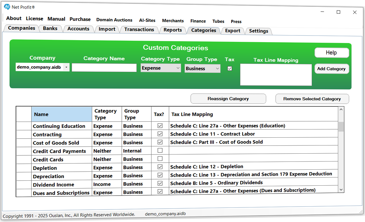 Categories Screenshot